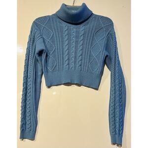 Kendall + Kylie Dusty Blue Cable Cropped Sweater Size Small Junior/Women’s